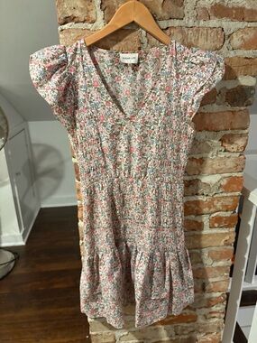 Sugarlips Pink Floral Smocked Flutter-Sleeve Dress